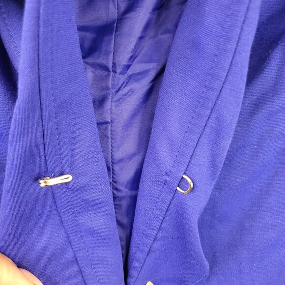 Multiples Ruffle-Front Button Blazer Size L Marine Blue Stylish Layering New - Picture 8 of 14
